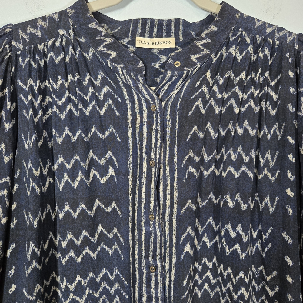 Ulla Johnson Silk Navy and Cream Mini Dress Boho Size M/L - Picture 2 of 11